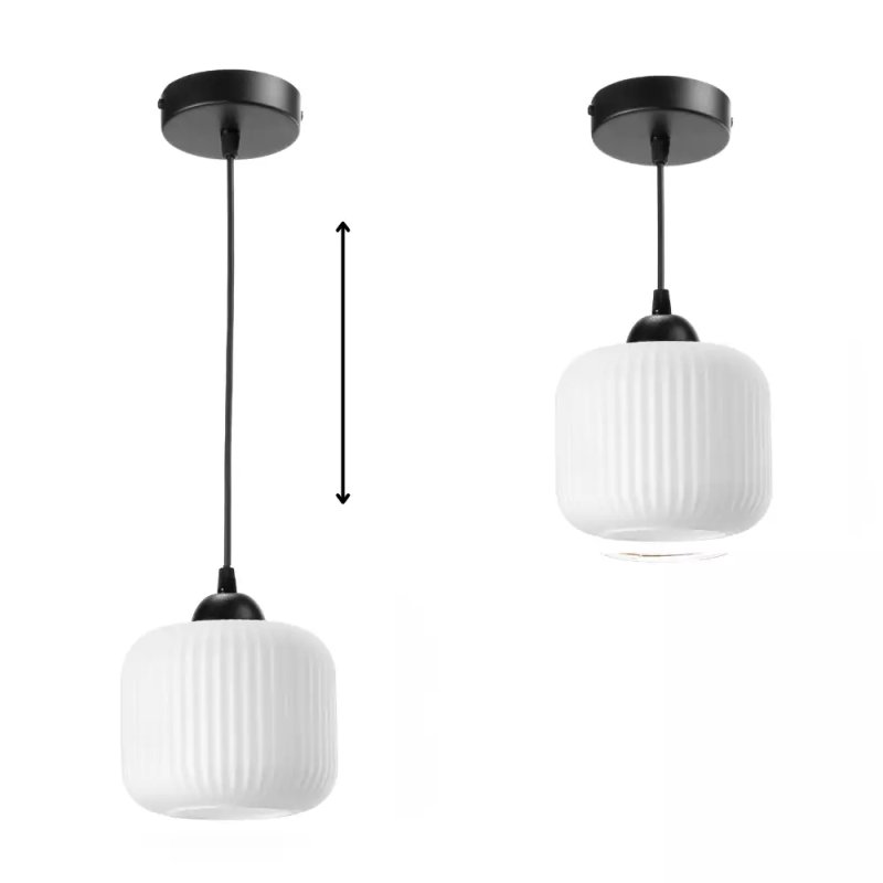 NOWOCZESNA LAMPA WISZĄCA KLOSZ SZKLANY BECZKA PRĄŻKI E27 BIAŁY GRAFIT BURSZTYN