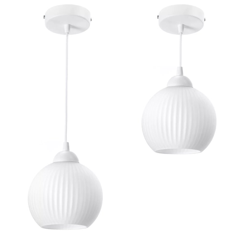 NOWOCZESNA LAMPA WISZĄCA KLOSZ SZKLANY KULA PRĄŻKI E27 BIAŁY GRAFIT BURSZTYN