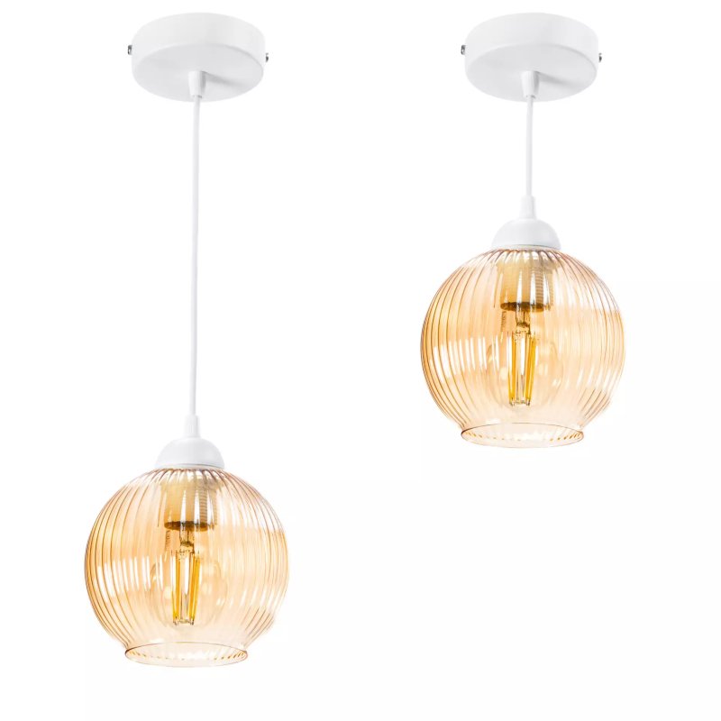 NOWOCZESNA LAMPA WISZĄCA KLOSZ SZKLANY KULA PRĄŻKI E27 BIAŁY GRAFIT BURSZTYN