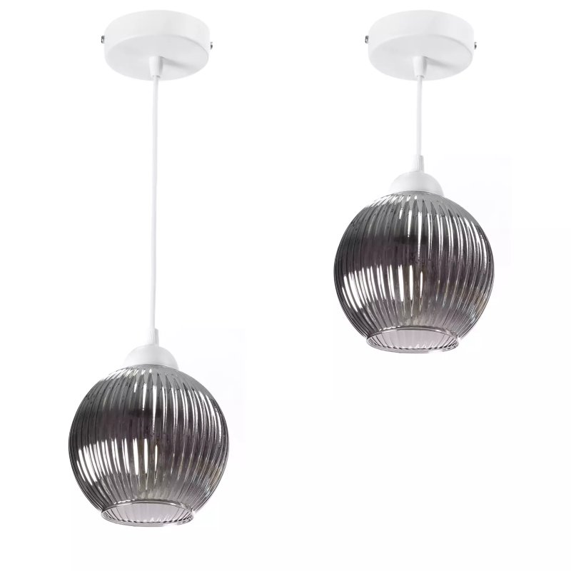 NOWOCZESNA LAMPA WISZĄCA KLOSZ SZKLANY KULA PRĄŻKI E27 BIAŁY GRAFIT BURSZTYN