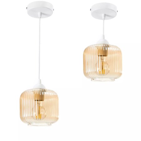 NOWOCZESNA LAMPA WISZĄCA KLOSZ SZKLANY BECZKA PRĄŻKI E27 BIAŁY GRAFIT BURSZTYN