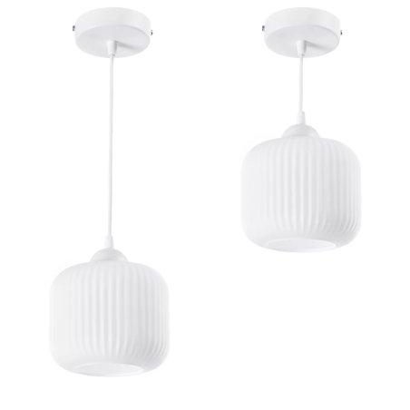 NOWOCZESNA LAMPA WISZĄCA KLOSZ SZKLANY BECZKA PRĄŻKI E27 BIAŁY GRAFIT BURSZTYN