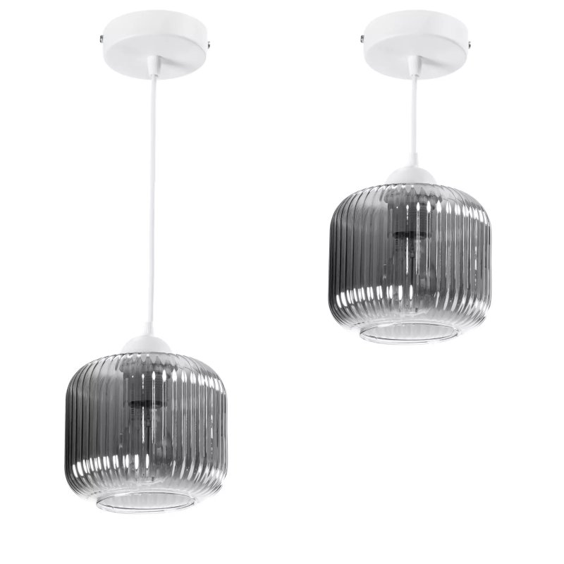 NOWOCZESNA LAMPA WISZĄCA KLOSZ SZKLANY BECZKA PRĄŻKI E27 BIAŁY GRAFIT BURSZTYN