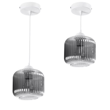 NOWOCZESNA LAMPA WISZĄCA KLOSZ SZKLANY BECZKA PRĄŻKI E27 BIAŁY GRAFIT BURSZTYN