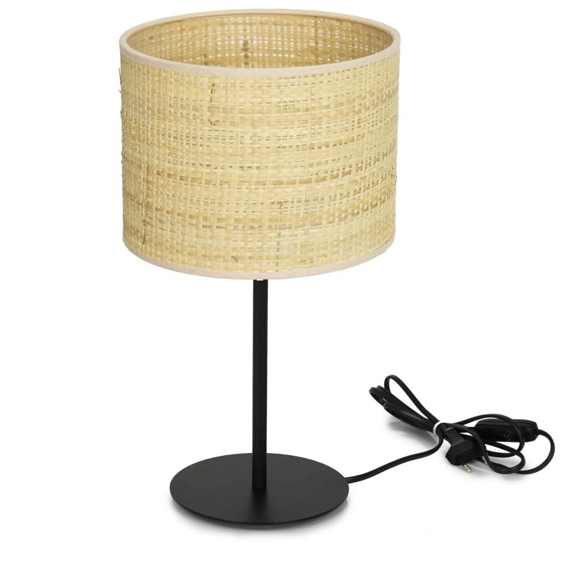 LAMPKA NOCNA STOŁOWA BIURKOWA ABAŻUR RATTAN LED E27