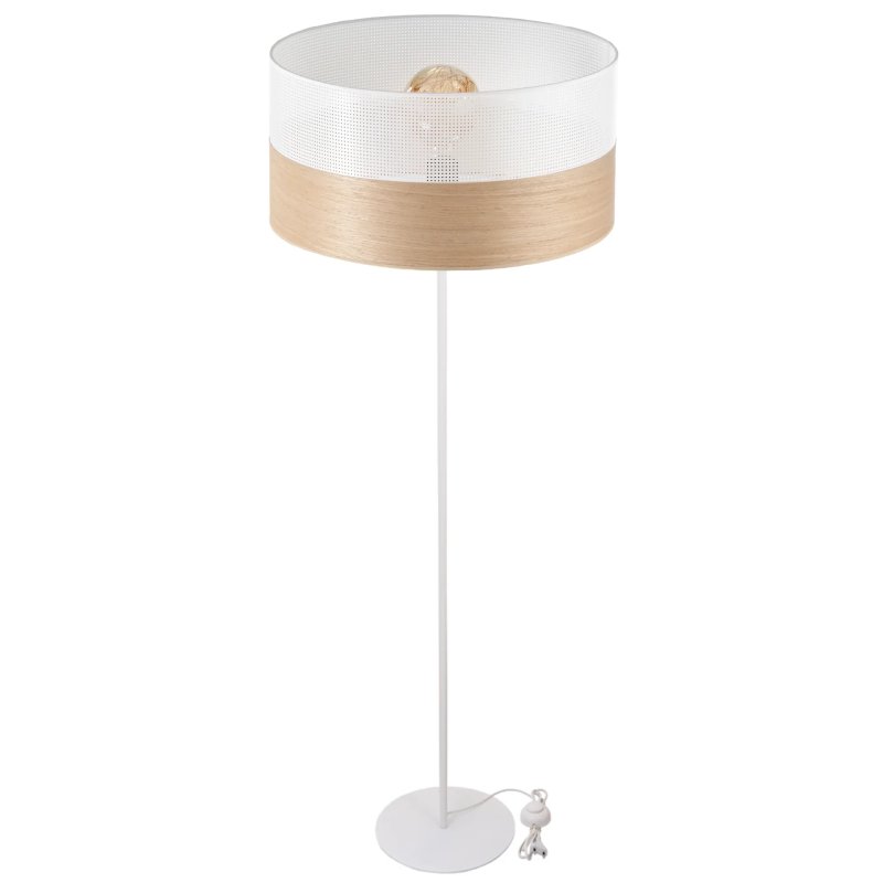LAMPA STOJĄCA PODŁOGOWA DREWNO ABAŻUR Z DZIURKAMI 40CM E27