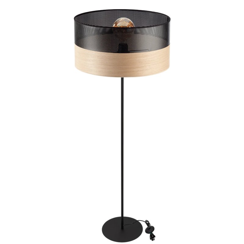 LAMPA STOJĄCA PODŁOGOWA DREWNO ABAŻUR Z DZIURKAMI 40CM E27