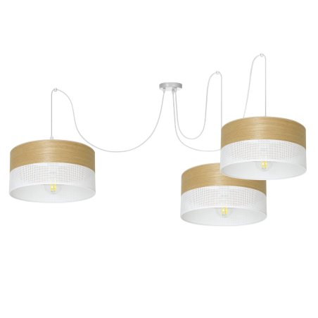LAMPA WISZĄCA ŻYRANDOL SPIDER ABAŻUR Z DZIURKAMI DREWNO E27 5x30CM