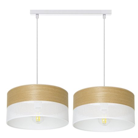 LAMPA WISZĄCA ŻYRANDOL ABAŻUR 30cm Z DZIURKAMI DREWNO E27 LED