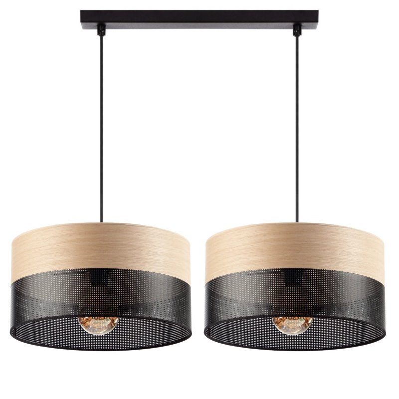 LAMPA WISZĄCA ŻYRANDOL ABAŻUR 30cm Z DZIURKAMI DREWNO E27 LED