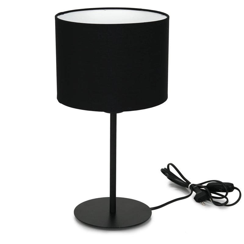 LAMPKA NOCNA STOŁOWA BIURKOWA ABAŻUR WALEC LED E27 CZARNA