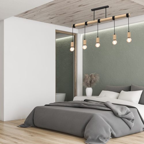 Lampa wisząca drewniana do sypialni